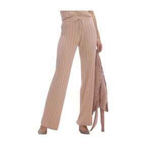 NWT Naked Cashmere Tan Cream Ribbed Wide Leg Pants Adjustable Waist Size Medium
